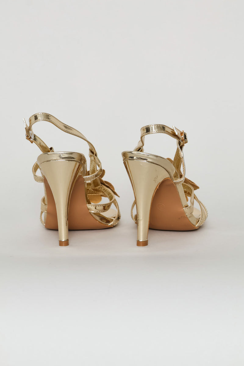 Textured Metallic Flower Heel - Gold