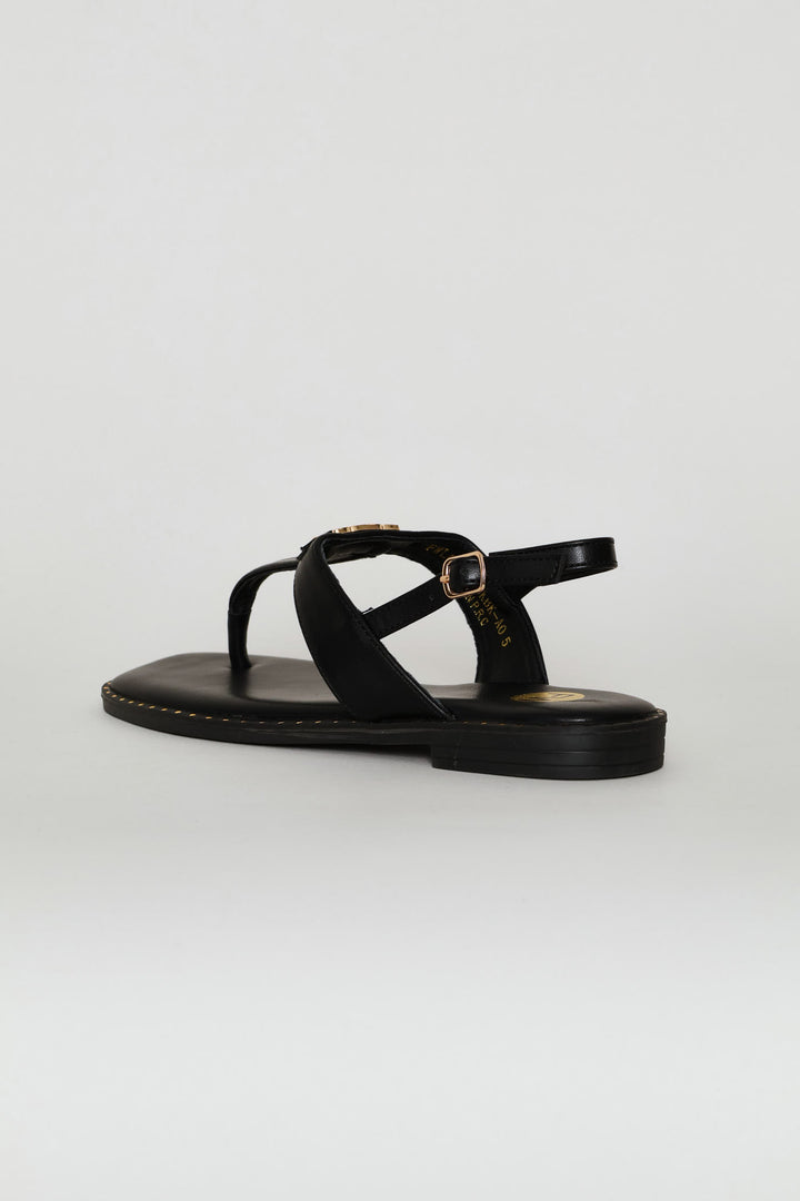 Gold Chain Detail Sandal - Chocolate