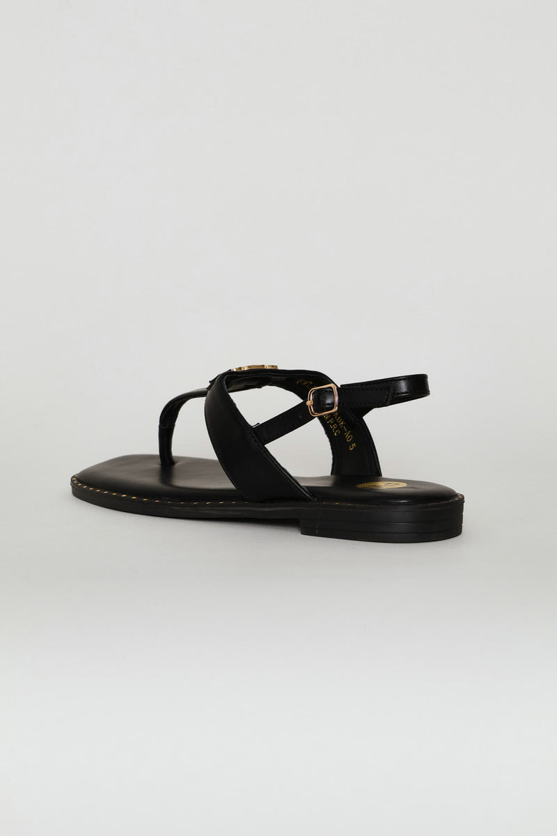 Gold Chain Detail Sandal - Chocolate