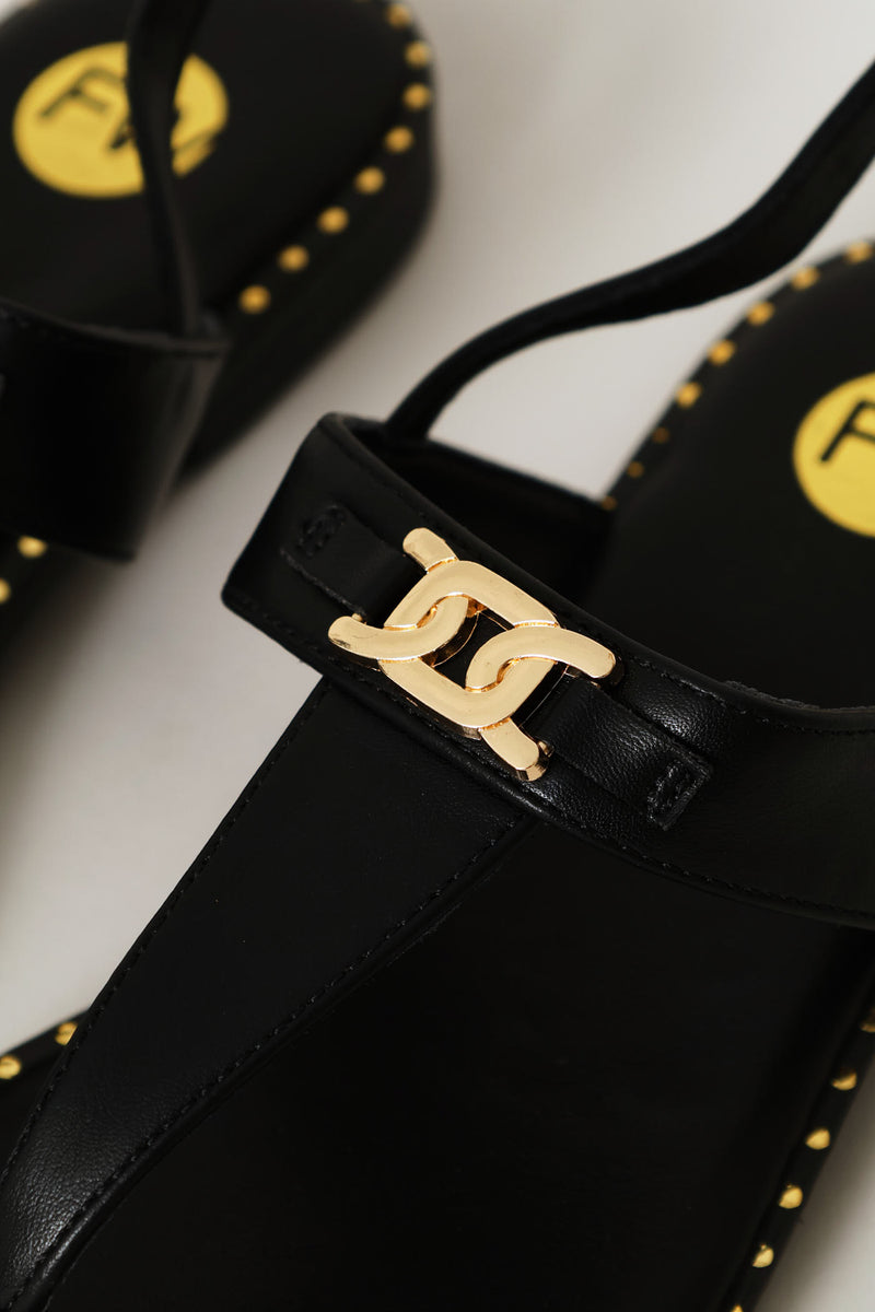 Gold Chain Detail Sandal - Chocolate