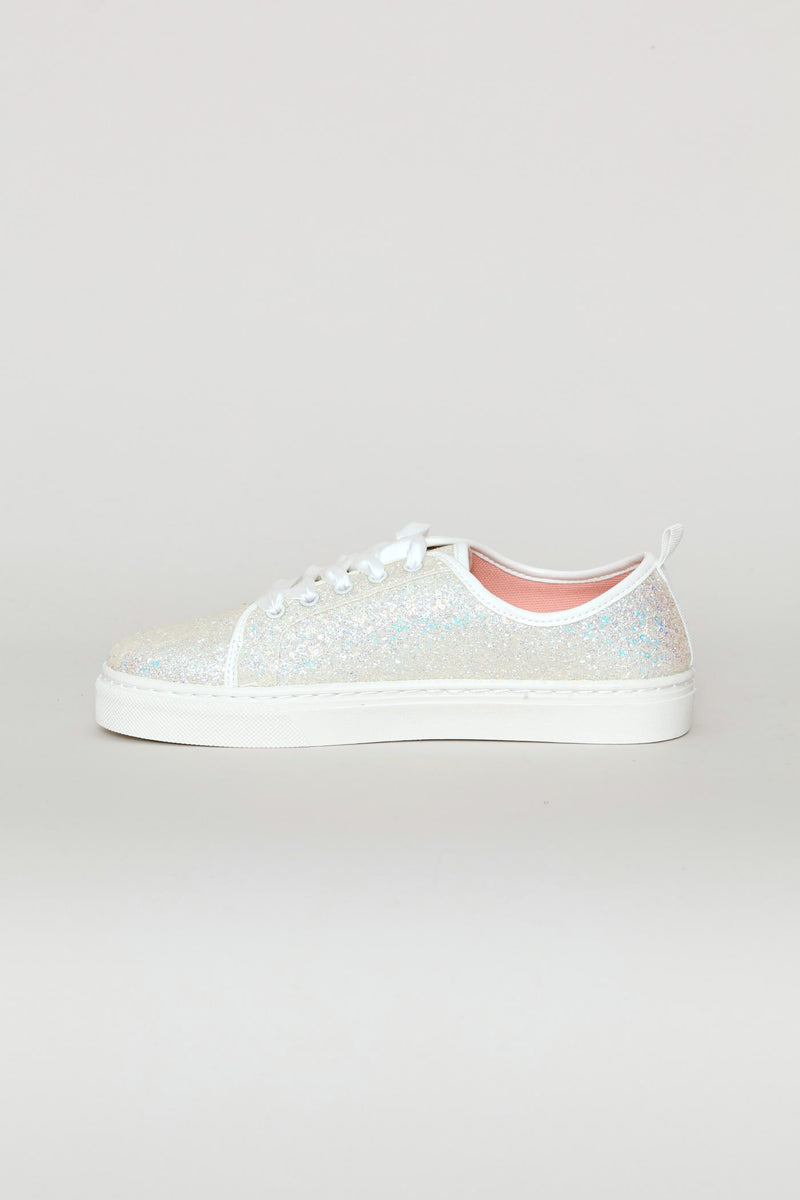 Girls Glitter Sneaker - White