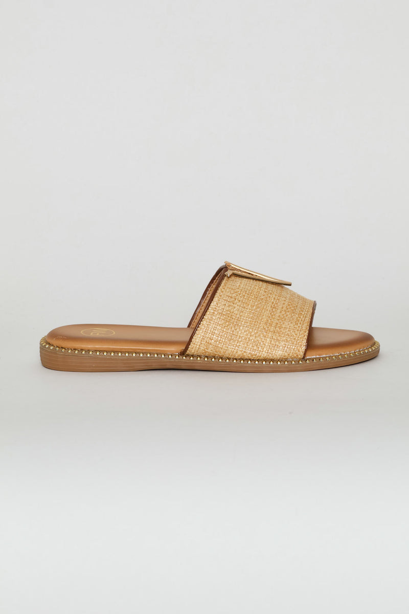 Textured Gold Detail Sandal - Tan