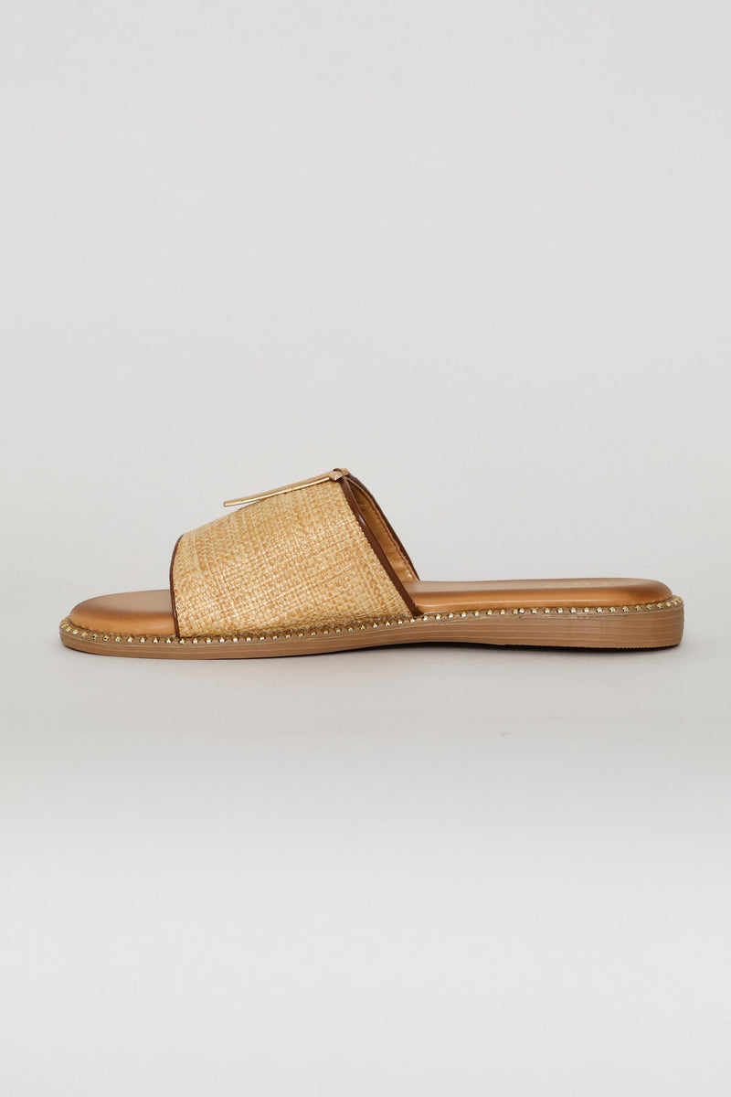 Textured Gold Detail Sandal - Tan