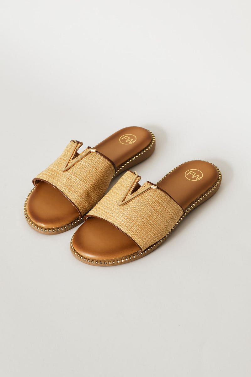 Textured Gold Detail Sandal - Tan