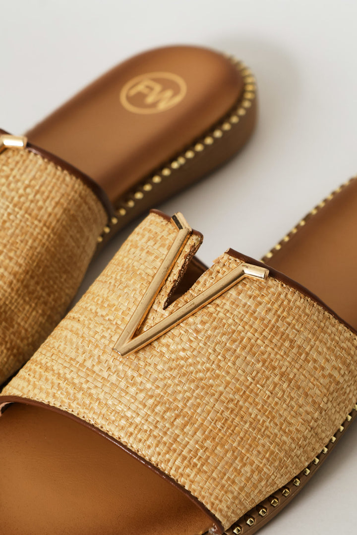 Textured Gold Detail Sandal - Tan