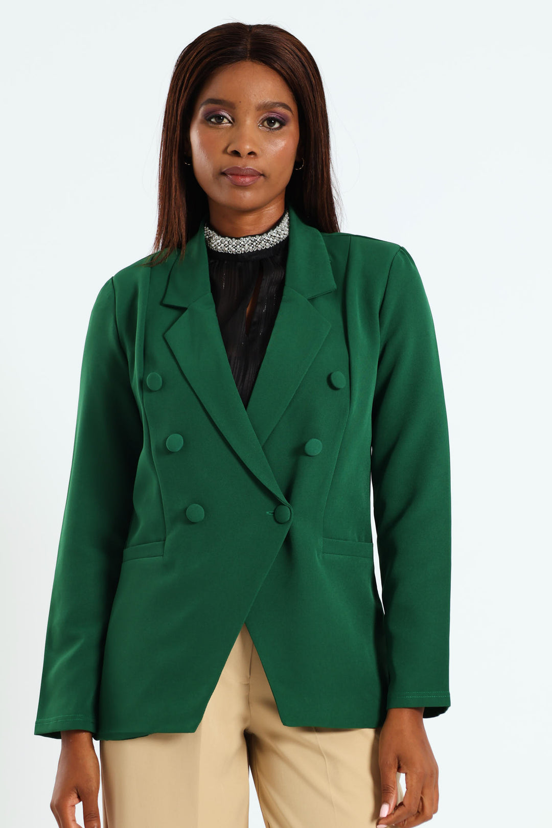 Ladies Long Sleeve Double Breasted Blazer Green – Edgars