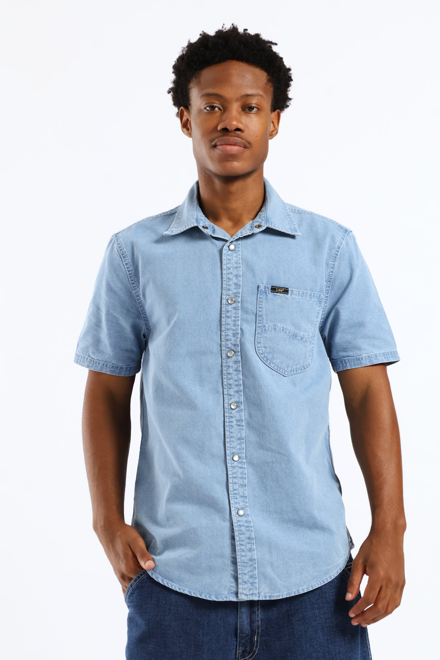 Mens Lazy Denim Short Sleeve Shirt - Light Wash – Edgars