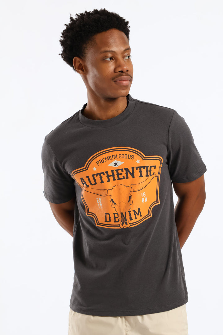 Basic Print Tee - Charcoal