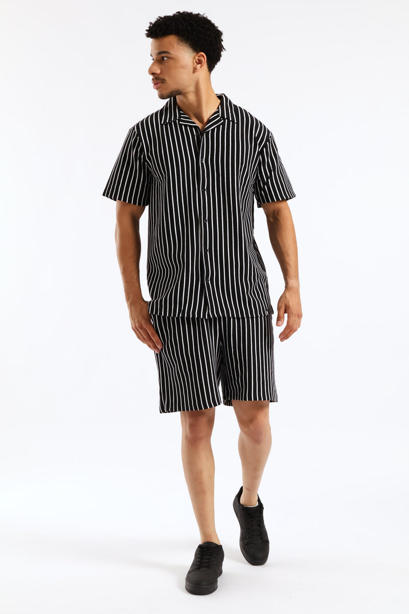 Striped Knit Shorts - Black