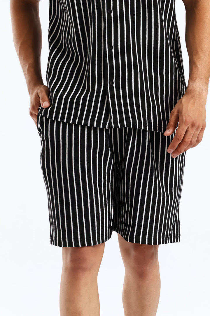 Striped Knit Shorts - Black