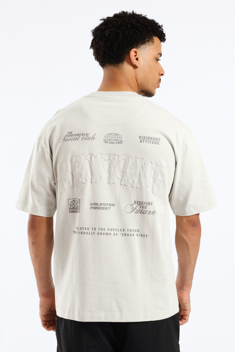 Applique Oversized Tee - Light Grey