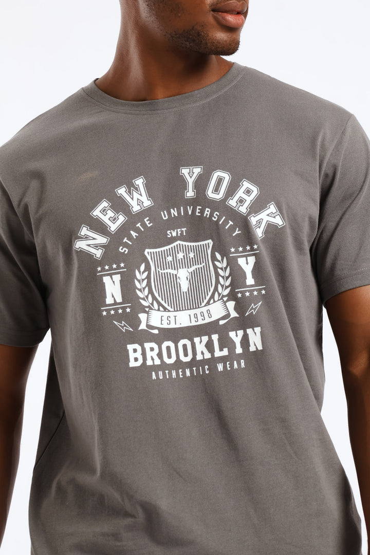Basic Print Ny Tee - Dark Grey