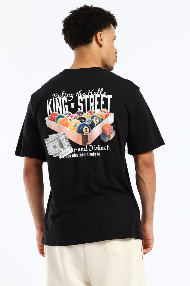 Billards Print Front & Back Tee - Black
