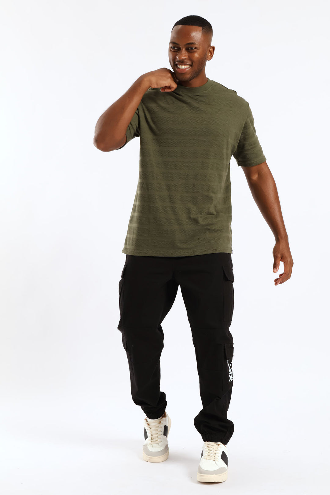 Basic Stripe Waffle T-Shirt - Olive