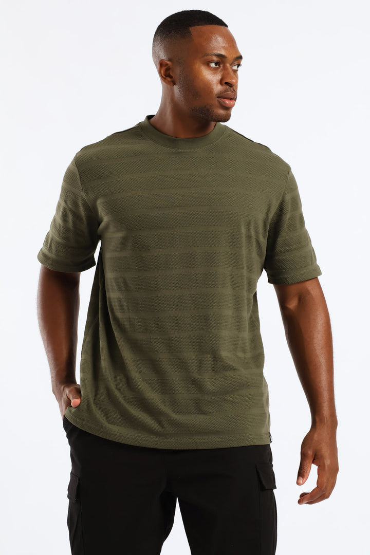 Basic Stripe Waffle T-Shirt - Olive
