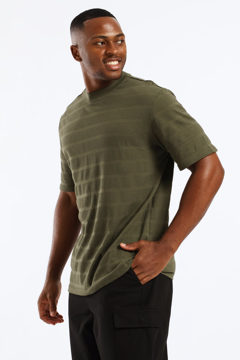 Basic Stripe Waffle T-Shirt - Olive