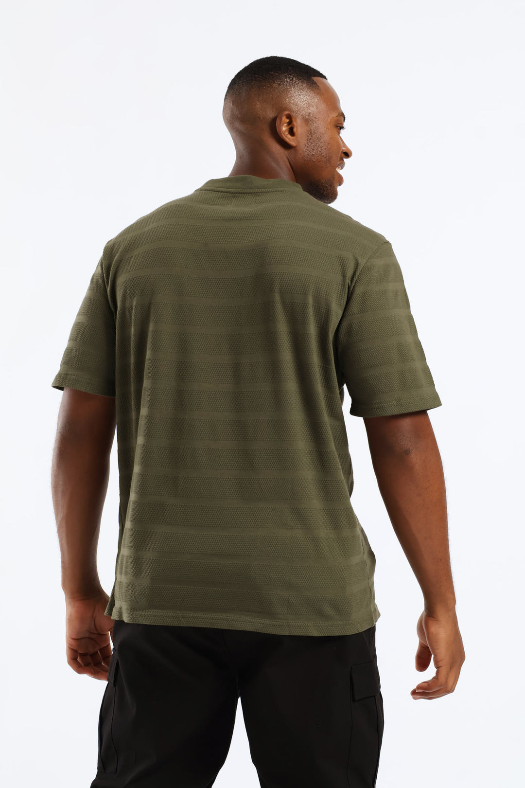 Basic Stripe Waffle T-Shirt - Olive
