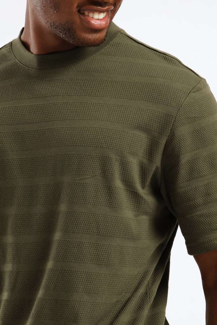 Basic Stripe Waffle T-Shirt - Olive