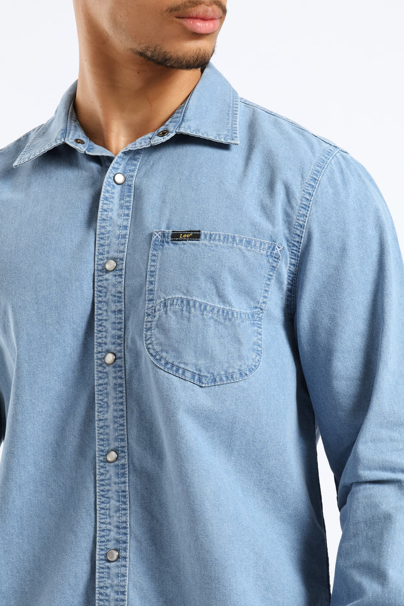 Lazy Denim Long Sleeve Shirt - Light Wash