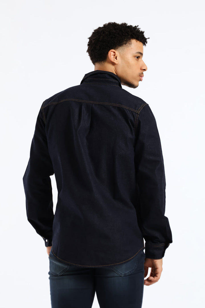 Lazy Denim Long Sleeve Shirt - Dark Indigo