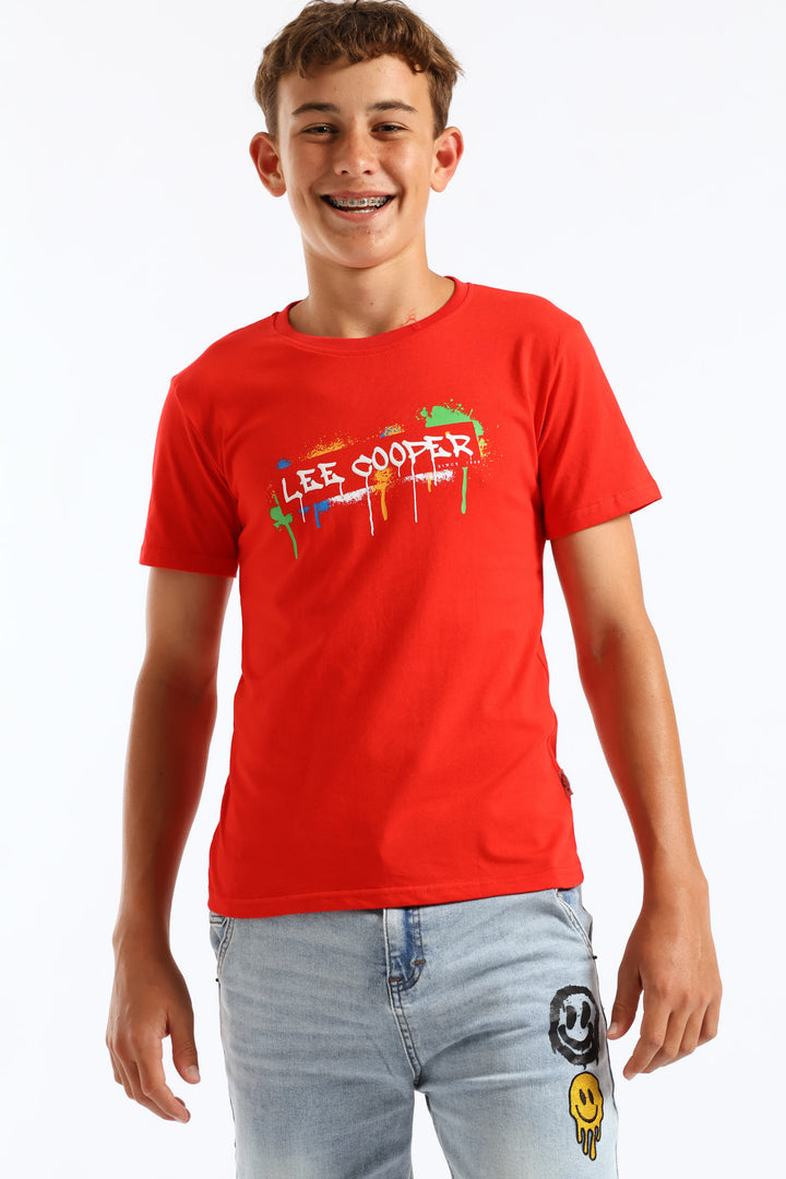 Boys Dennis Spray Paint T-Shirt - Red