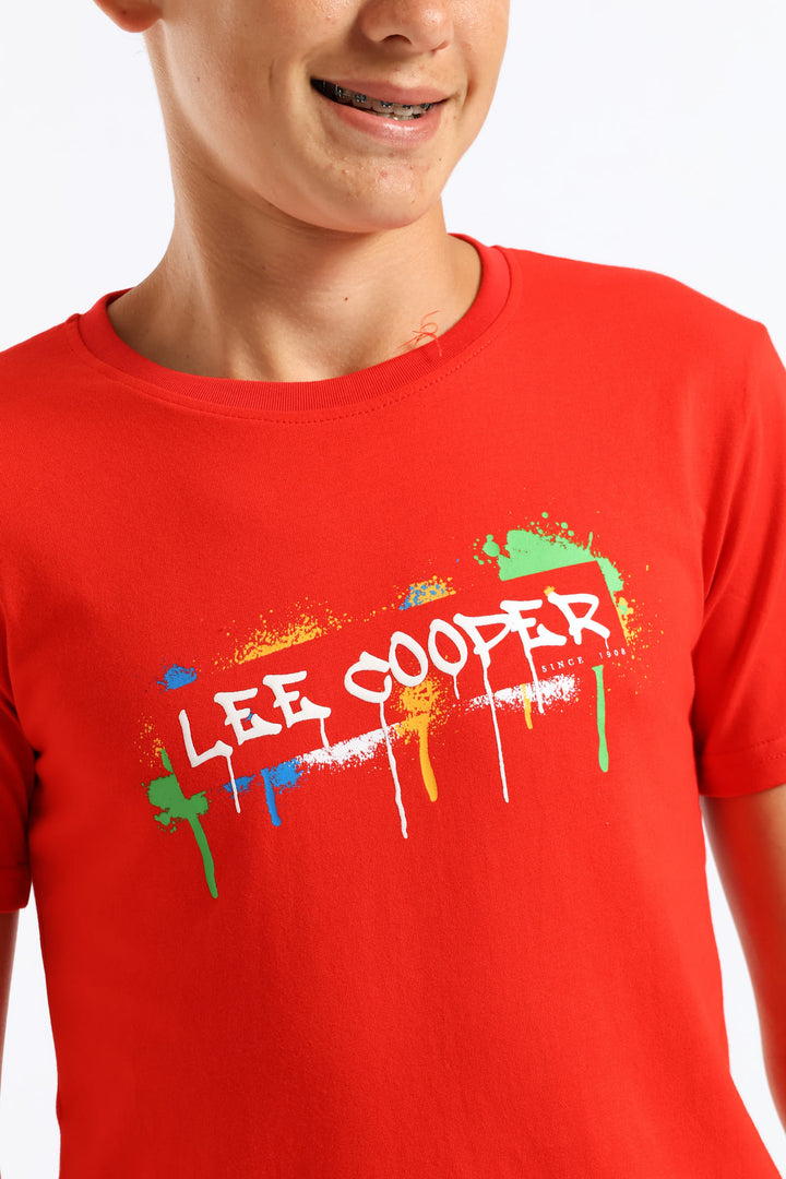 Boys Dennis Spray Paint T-Shirt - Red