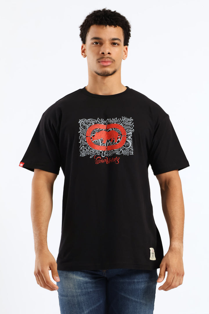 Rhino Chest Script Tee - Black