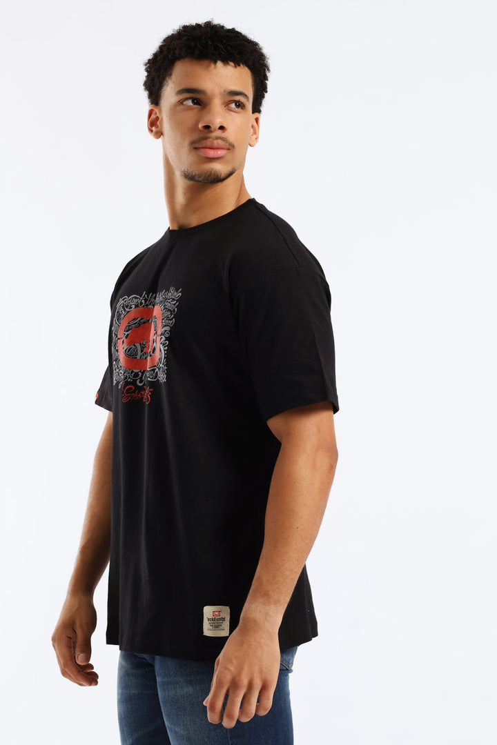 Rhino Chest Script Tee - Black