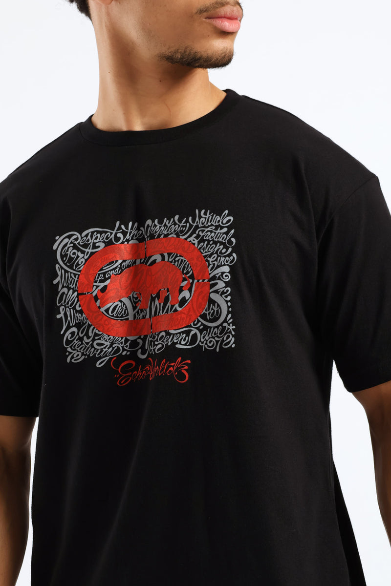 Rhino Chest Script Tee - Black