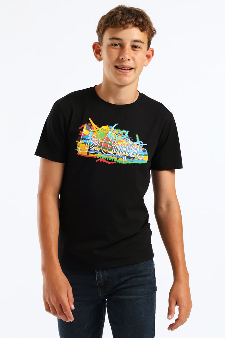 Boys Declan Sneaker Print Tee - Black