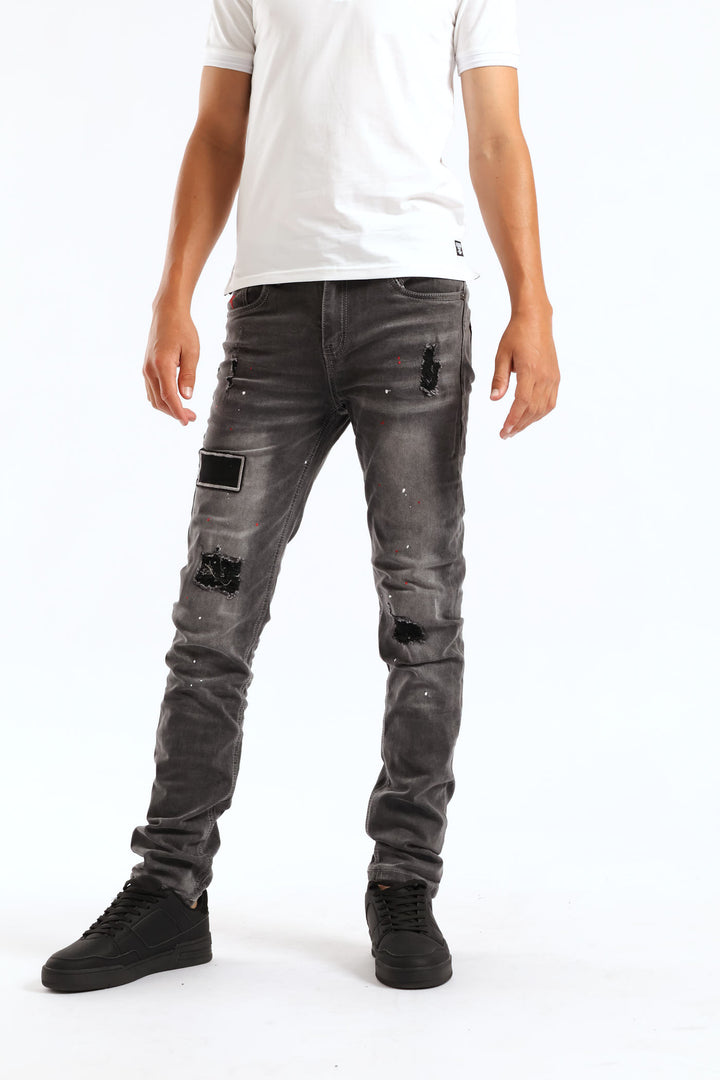 Boys Drip Skinny Denim - Charcoal