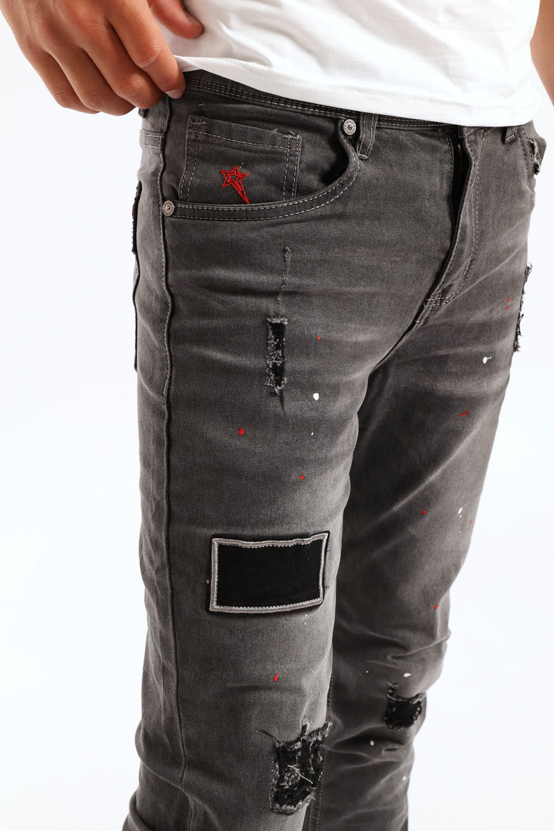 Boys Drip Skinny Denim - Charcoal