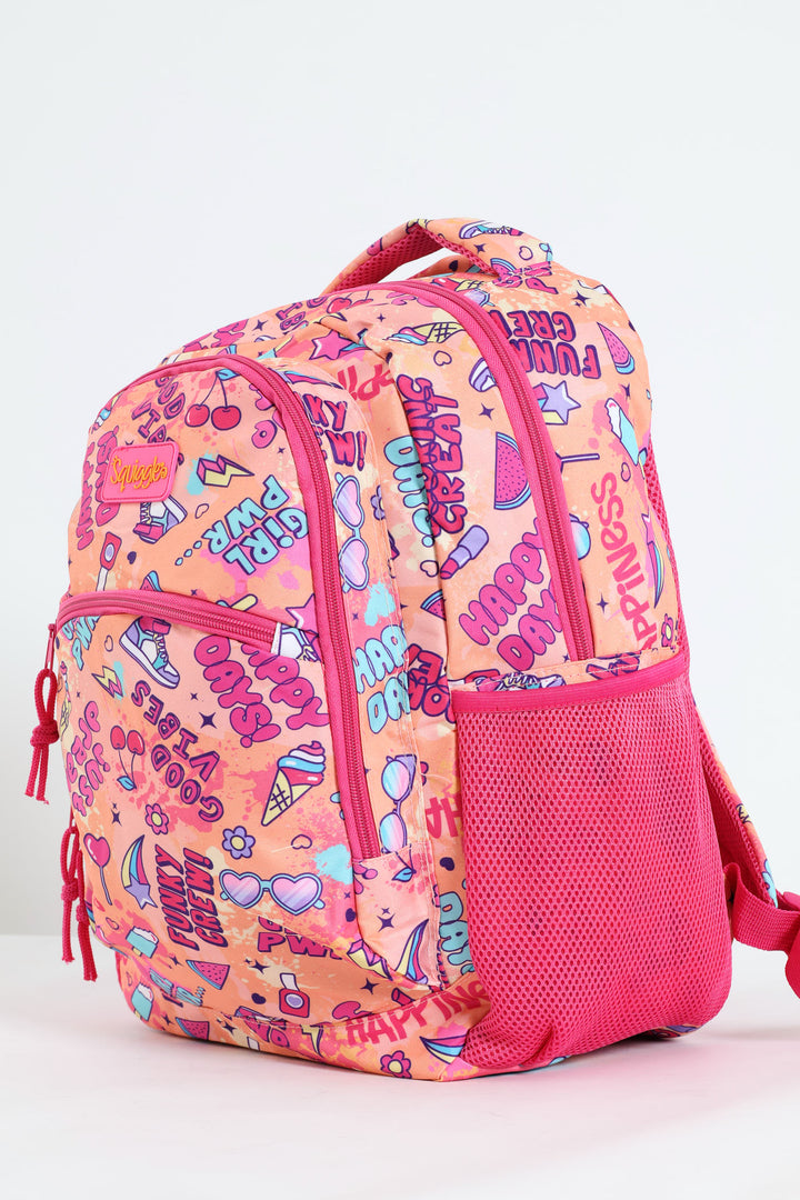 Pre-Girls Happy Days Squiggle Print School Backpack - Pink