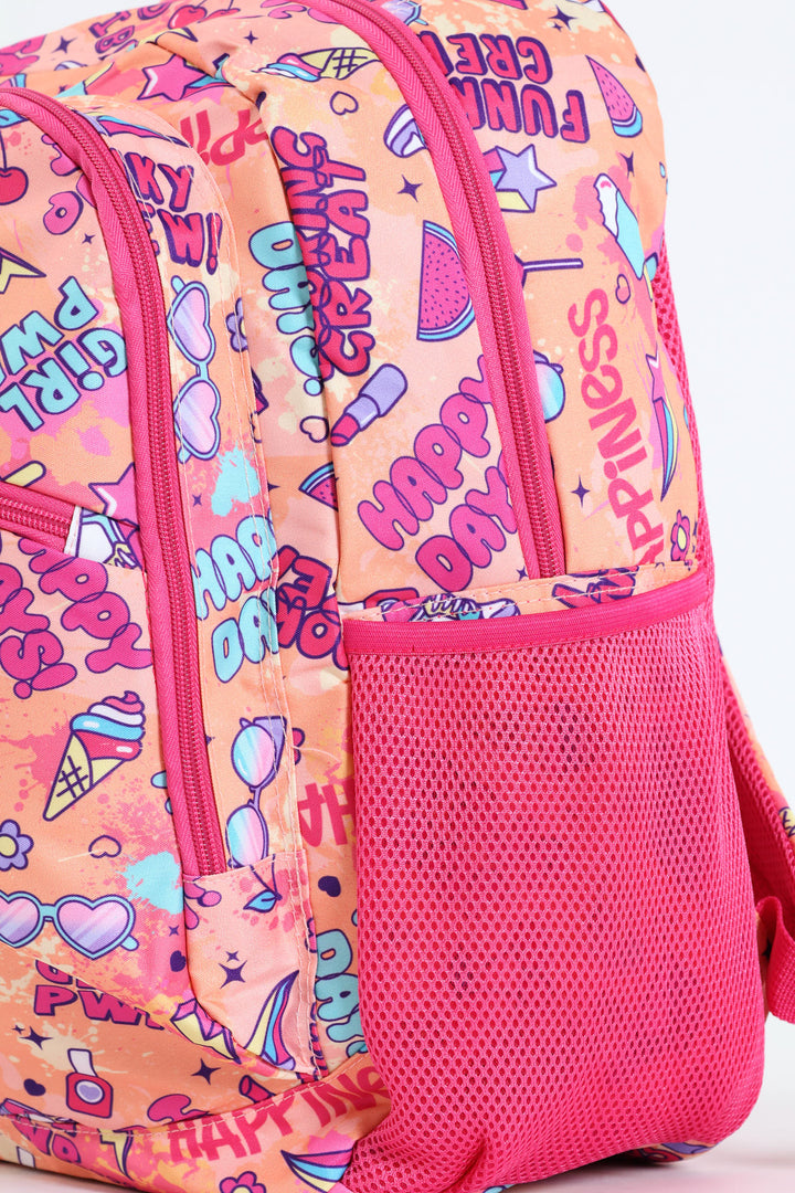 Pre-Girls Happy Days Squiggle Print School Backpack - Pink