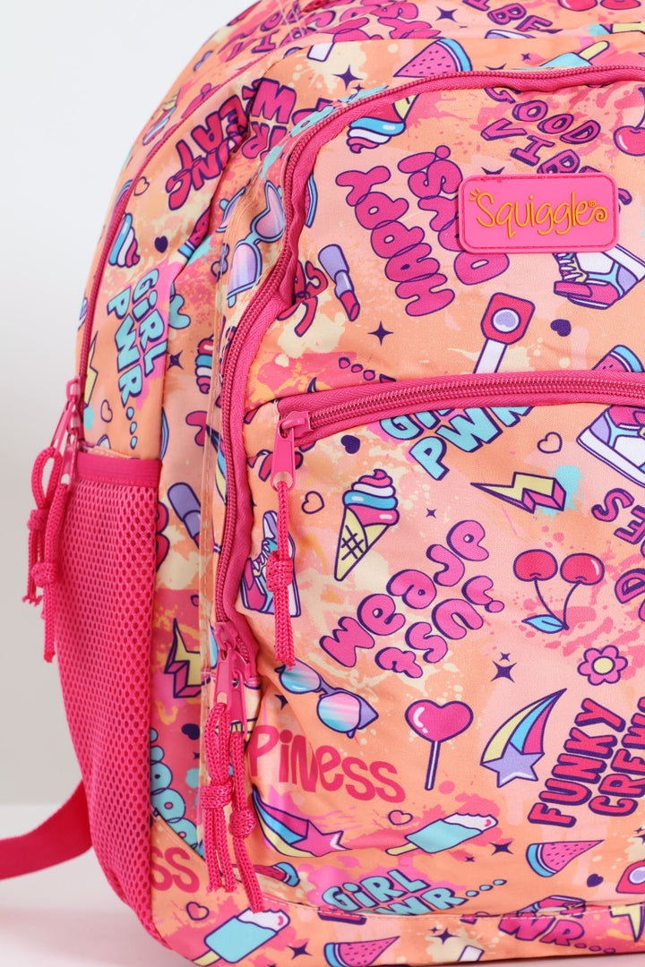 Pre-Girls Happy Days Squiggle Print School Backpack - Pink