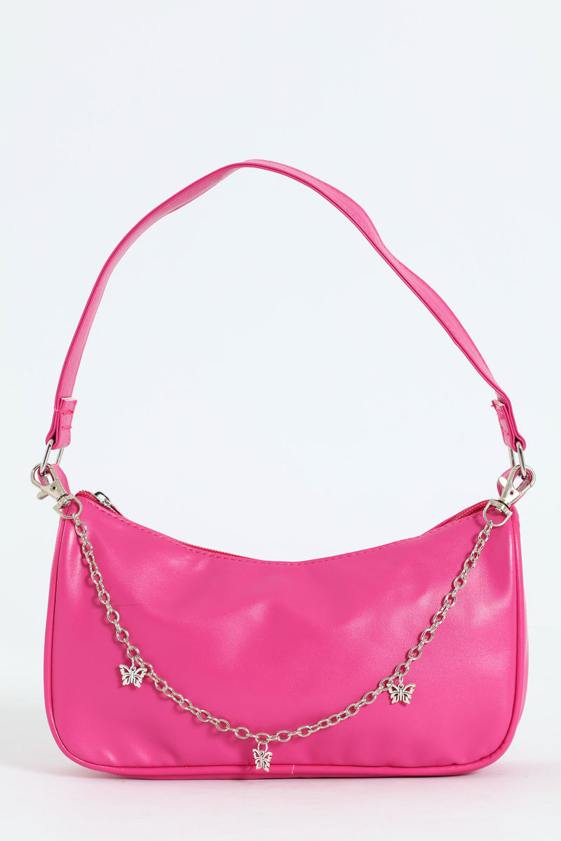 Girls Half Moon Chain Strap Shoulder Bag - Pink