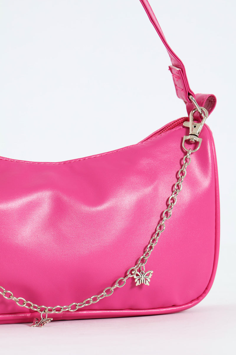 Girls Half Moon Chain Strap Shoulder Bag - Pink