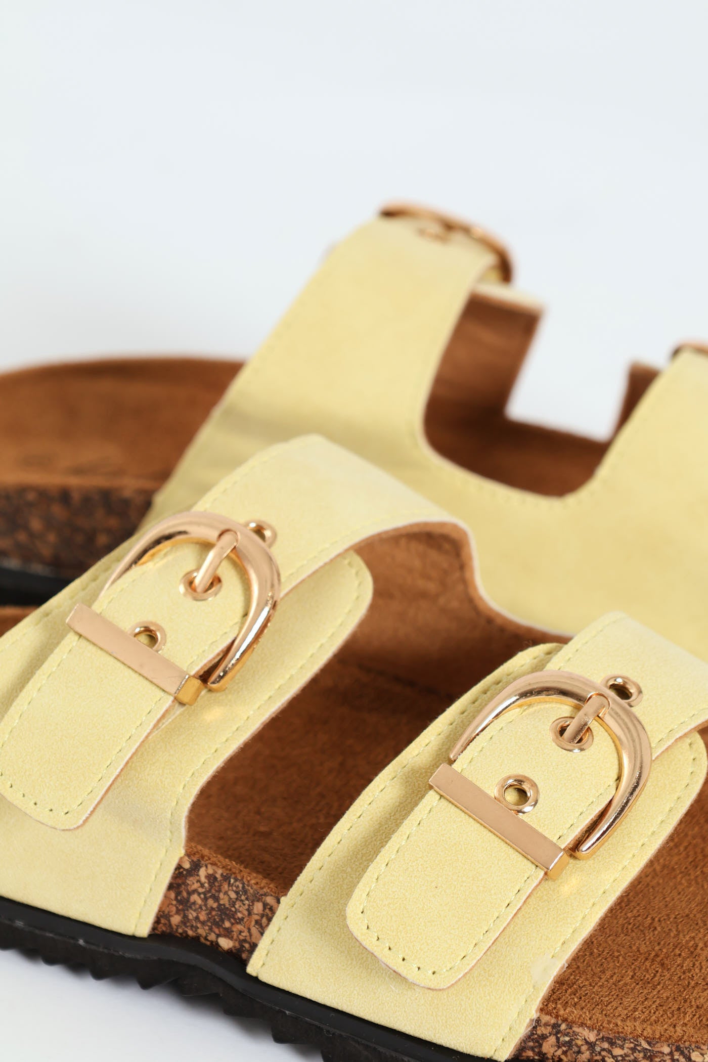 Ladies Plain Double Strap Mule Sandal With Buckle Detail - Yellow