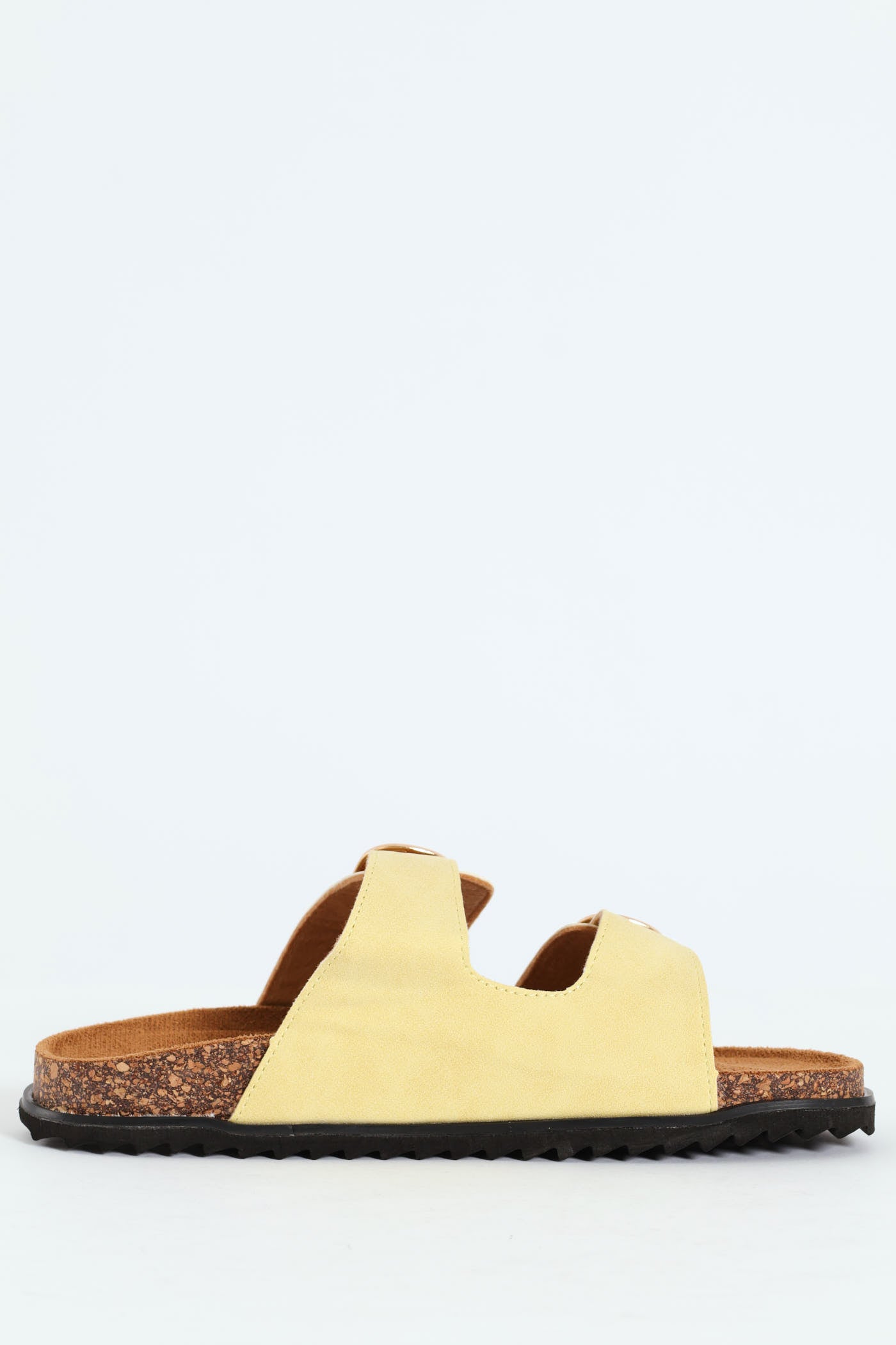 Ladies Plain Double Strap Mule Sandal With Buckle Detail - Yellow