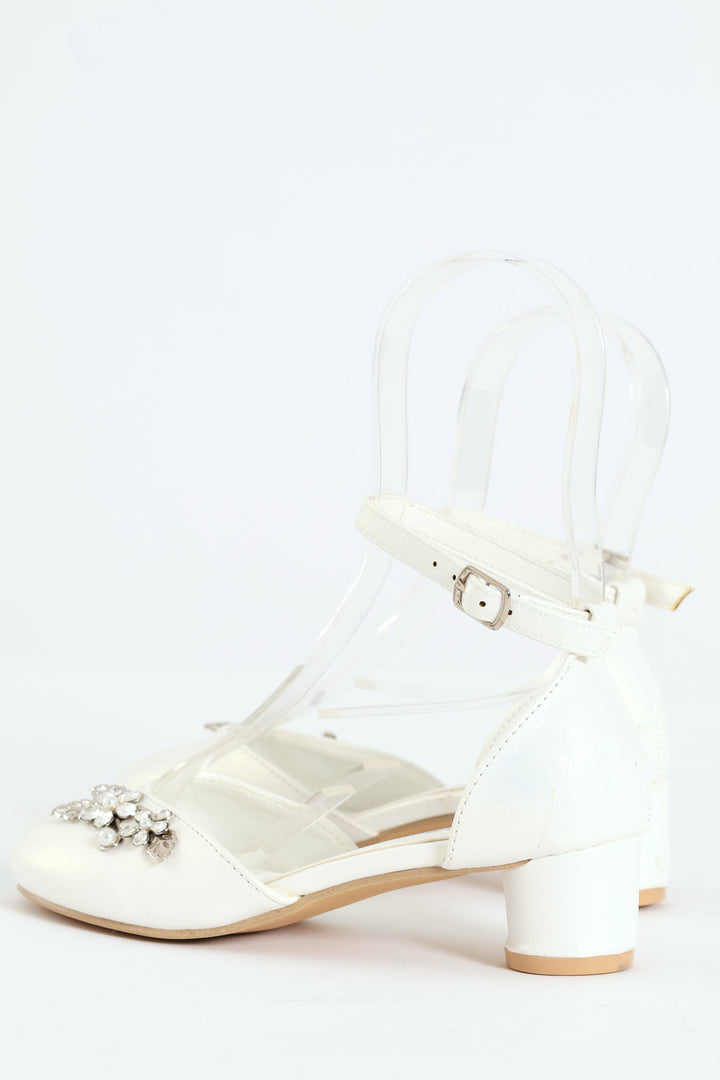 Girls Pearl Trim Heel - White
