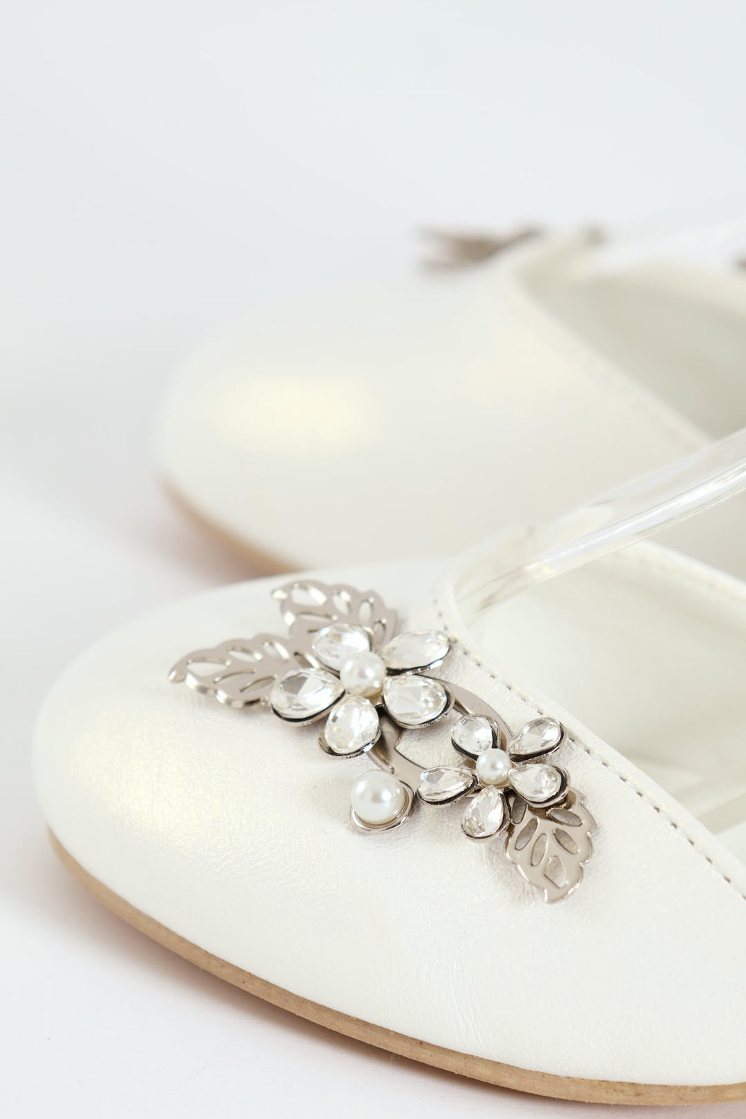 Girls Pearl Trim Heel - White