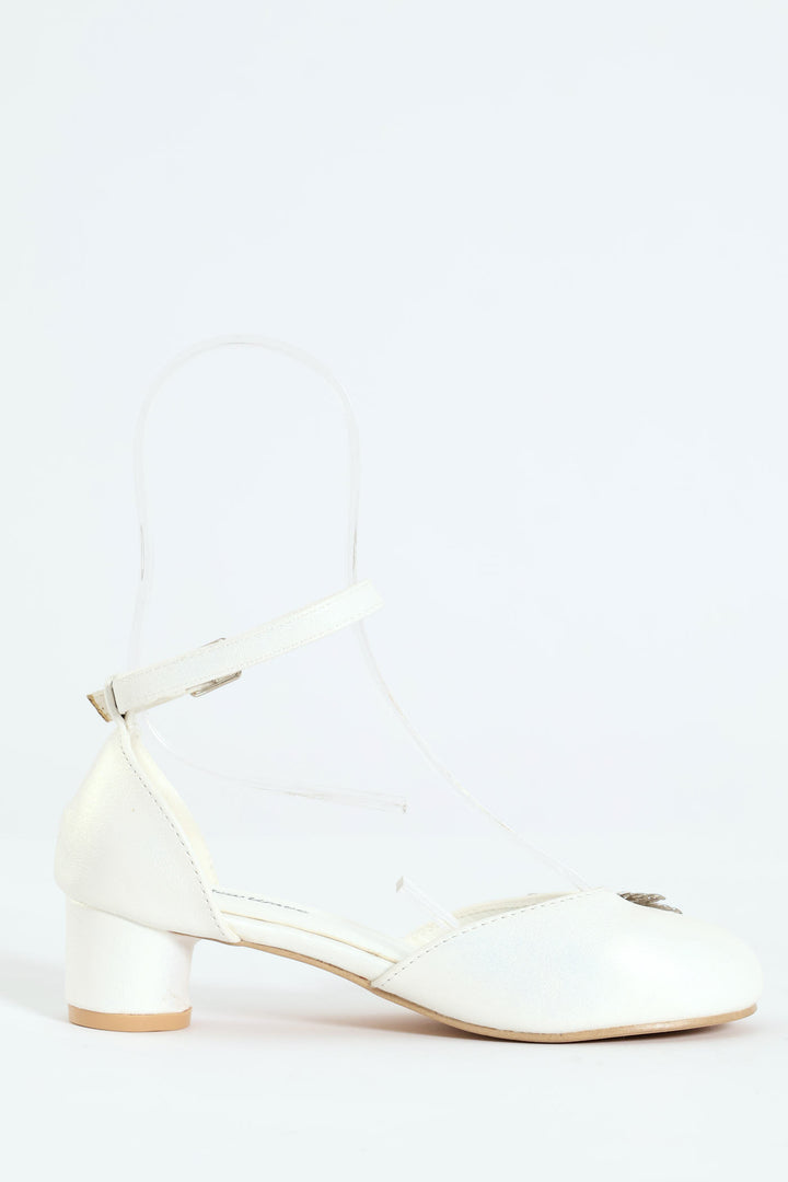 Girls Pearl Trim Heel - White