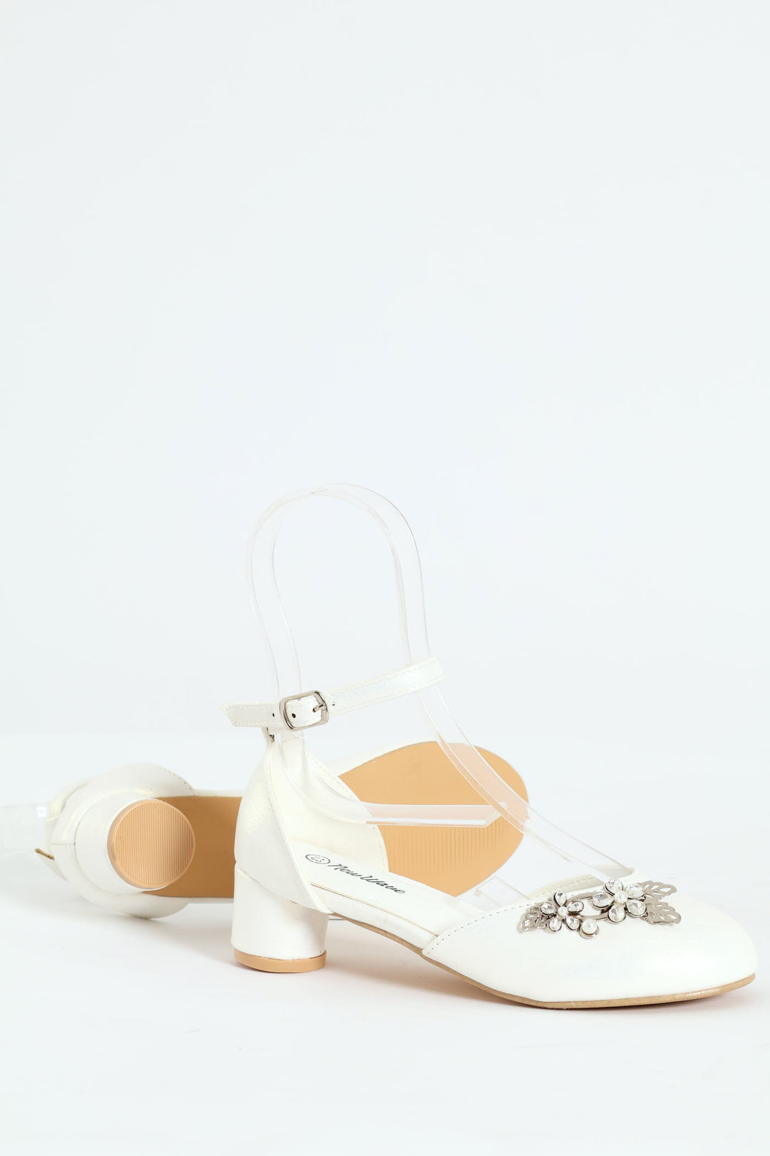 Girls Pearl Trim Heel - White