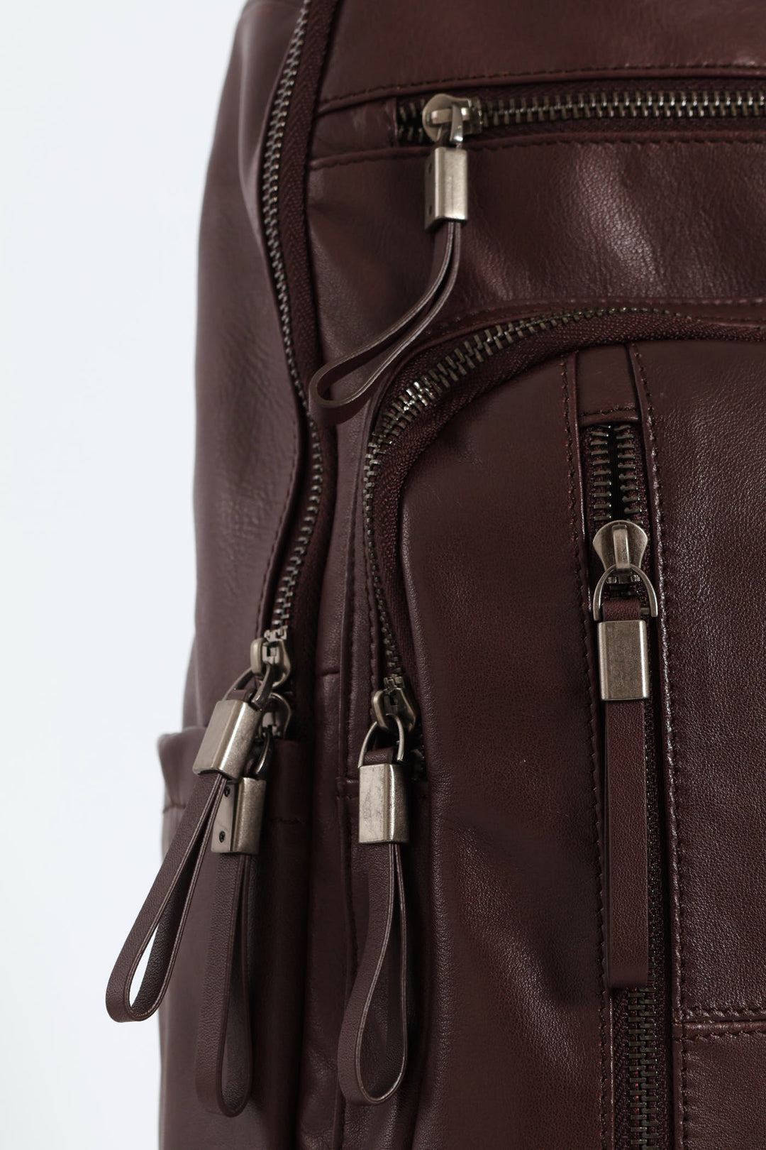Leather Zipped Backpack - Brown