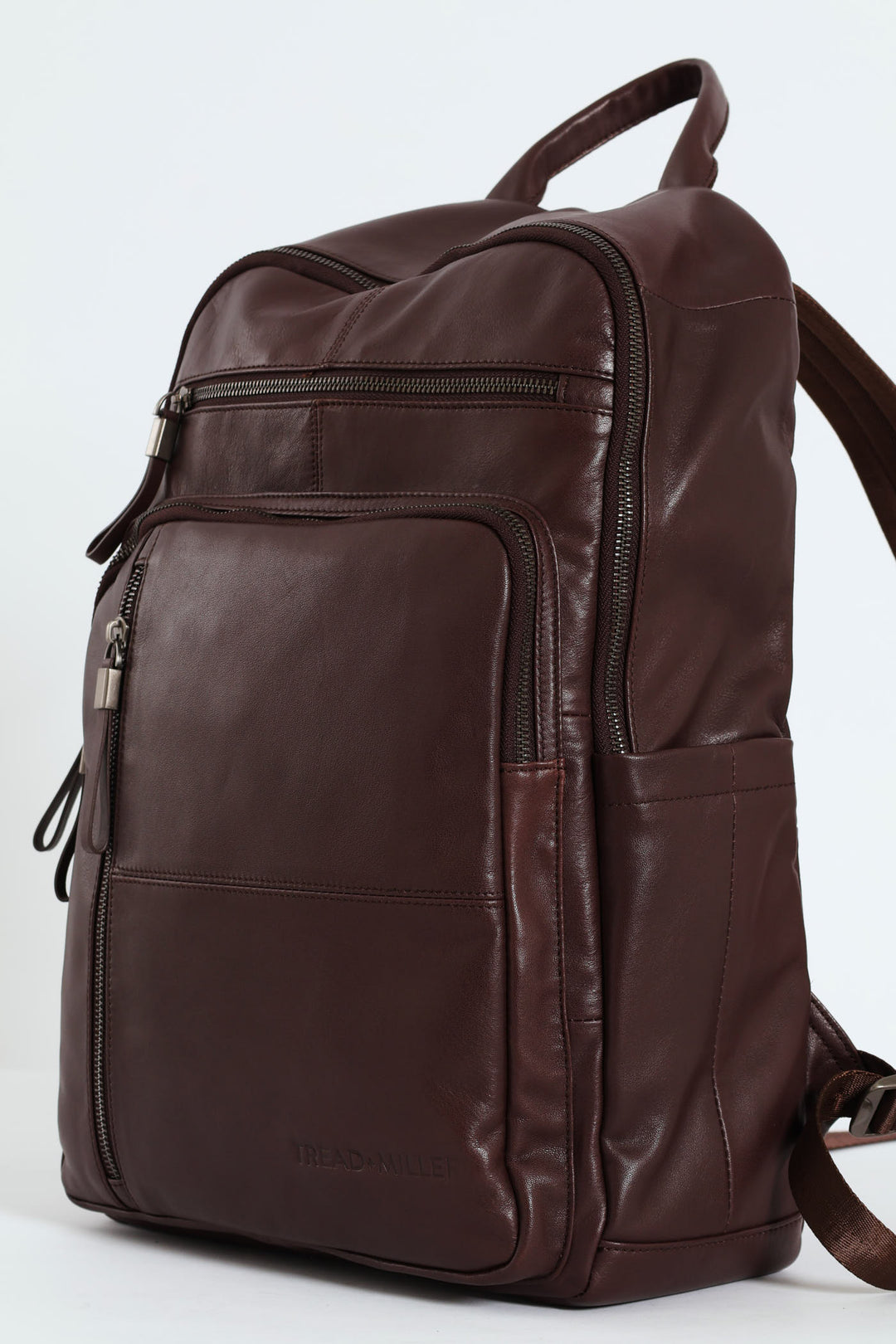 Leather Zipped Backpack - Brown