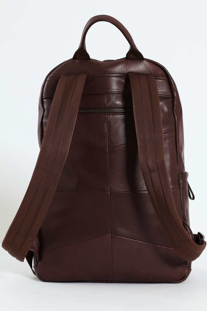 Leather Zipped Backpack - Brown