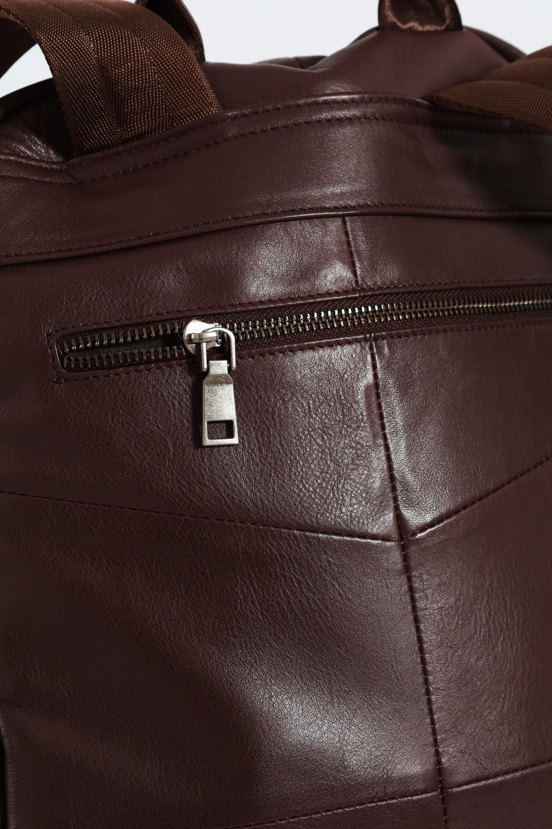 Leather Zipped Backpack - Brown