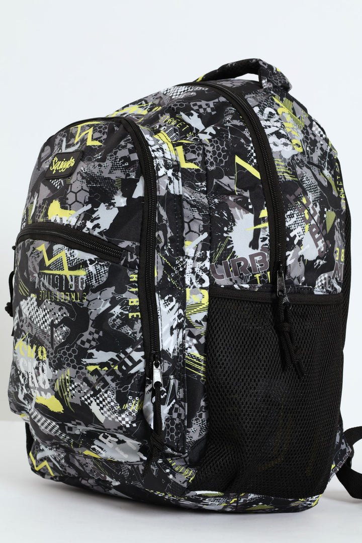 Pre-Boys Urban Skate Squiggle Print School Backpack - Black