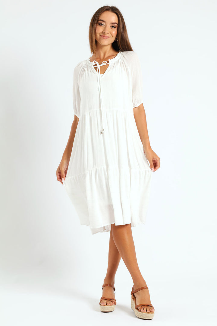Lurex Stripe Tiered Dobby Mini Dress - Bright White