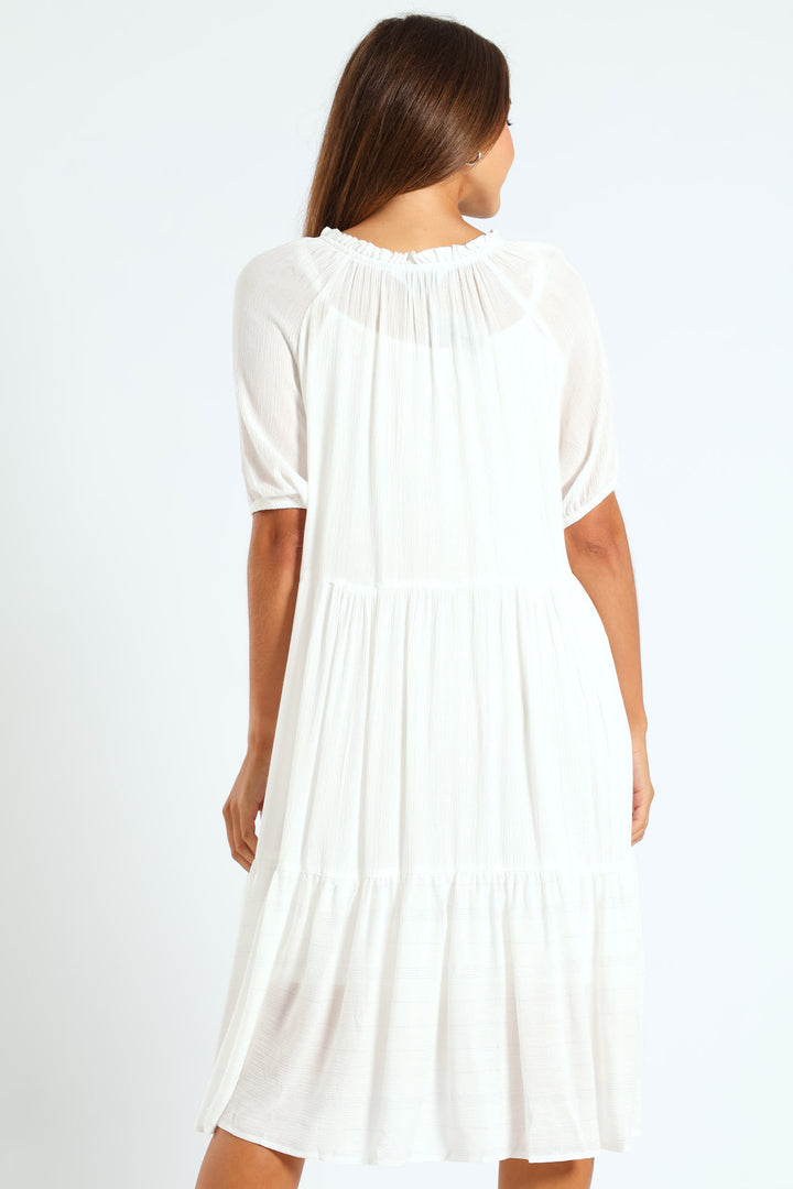 Lurex Stripe Tiered Dobby Mini Dress - Bright White